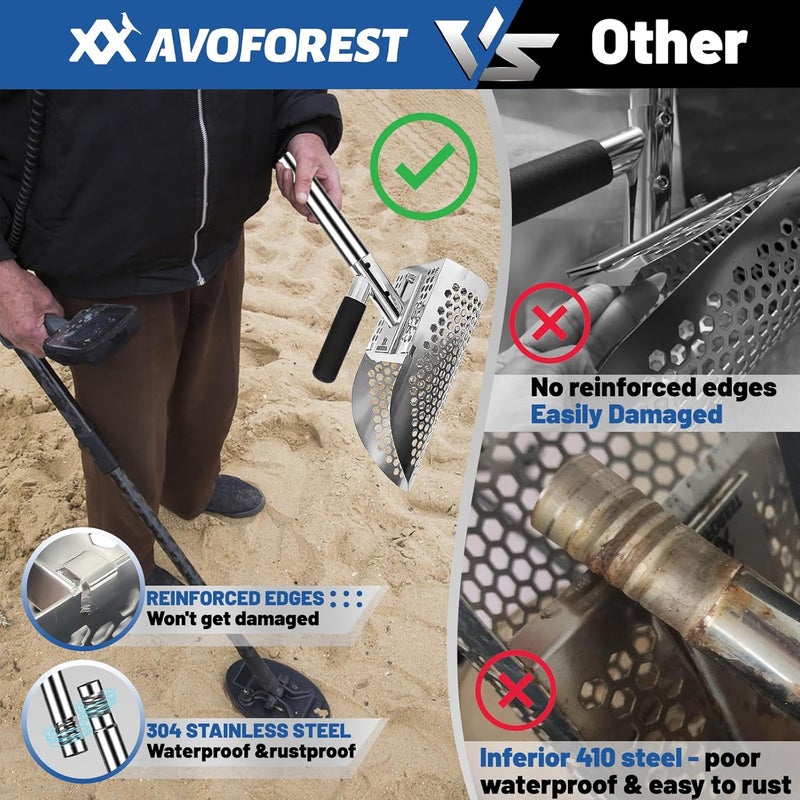 AVOFOREST Long Handle Sand Scoop, Heavy Duty Stainless Steel Metal Detecting Sand Scoop with Long Handle, Sand Scoop Handheld with Long Steel Handle Pole Design, Ideal for Underwater Treasure Hunting - Image 5